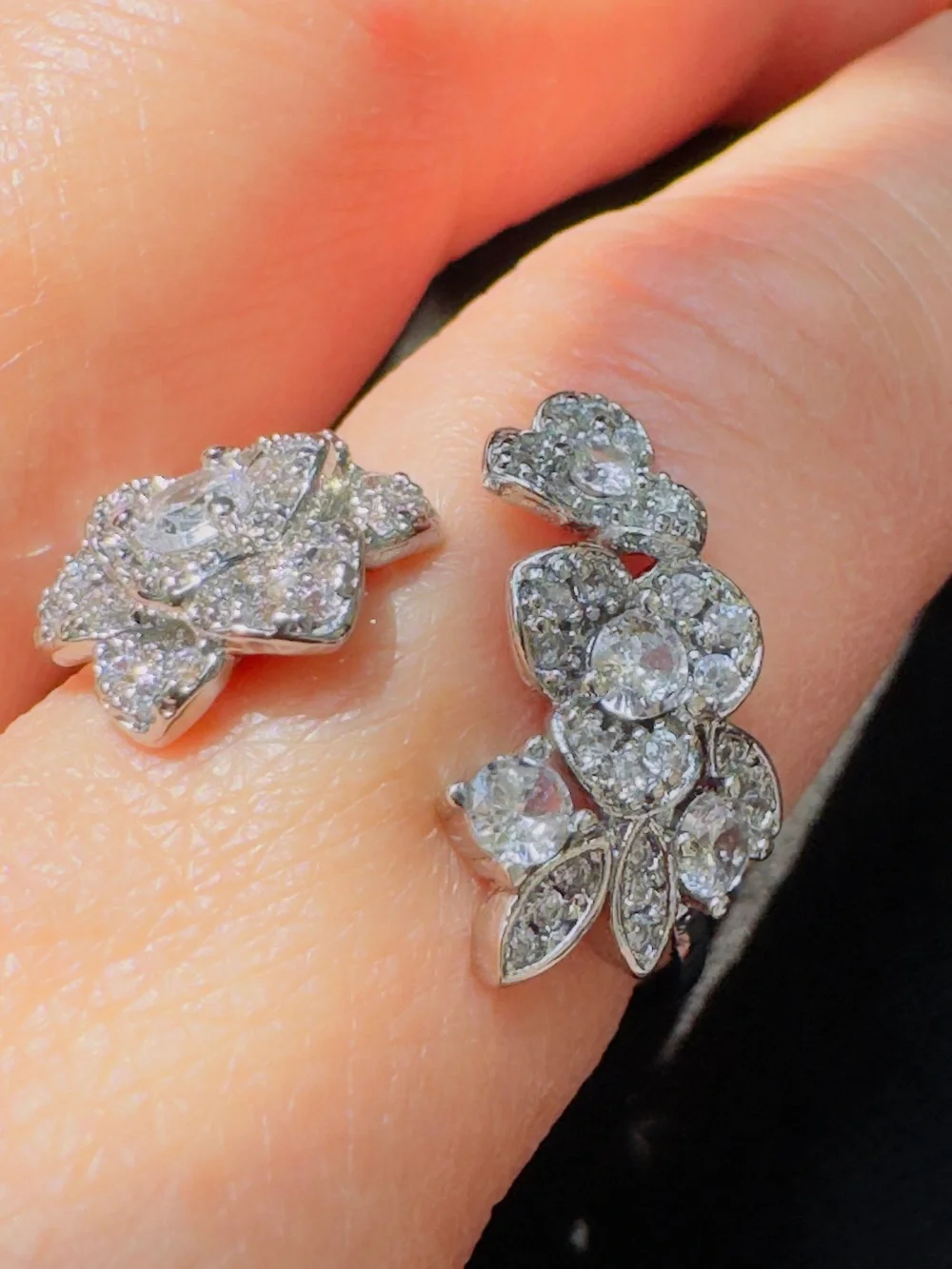 Silver Floral Crystal Statement Ring - Women's Jewelry